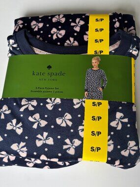 NEW Kate Spade 2-Piece Fleece Pyjama Set in Navy Blue & Pink - Women's Size S